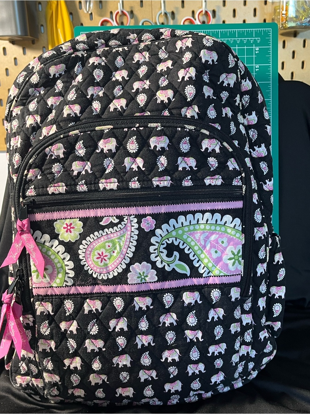 Vera Bradley Pink Elephant Patterned Quilted backpack and mini crossbody duo.